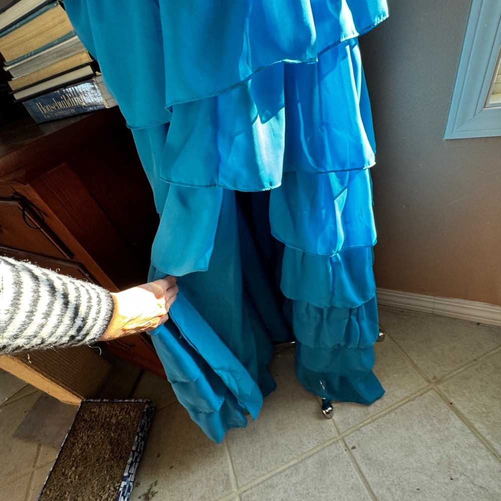 Strapless Blue Ruffled Gown - Picture 2 of 7
